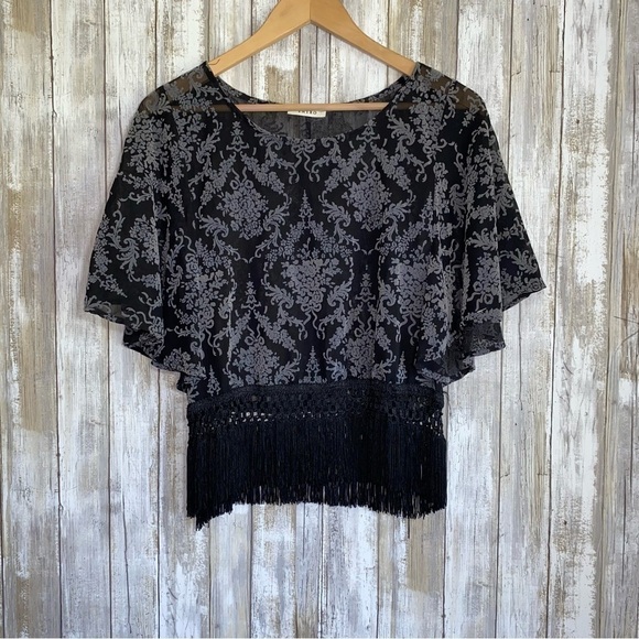 entro Tops - Entro Sheer Mesh Fringe Bottom Cropped Blouse Medium